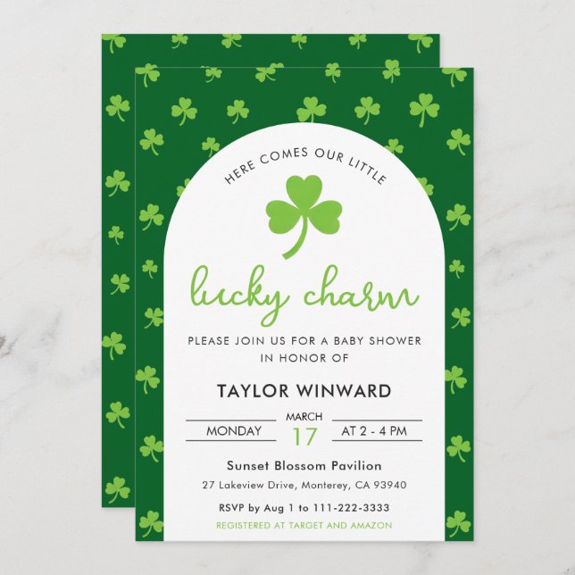 Invitation Lucky Charm St Patrick’s Day Baby Shower (Devant / Derrière)