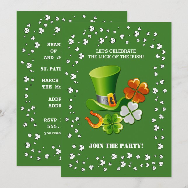 Invitation Lucky Charms St. Patrick's Day Party (Devant / Derrière)