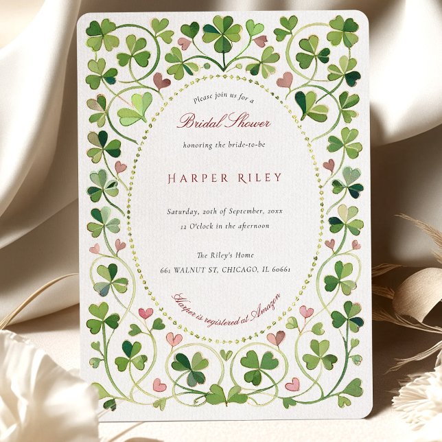 Invitation Lucky Clover & Hearts Fête des mariées (Créateur téléchargé)