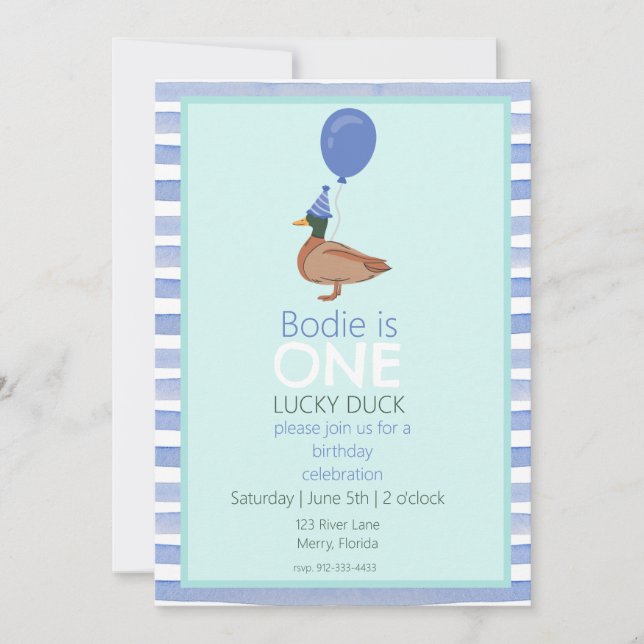 Invitation Lucky Duck 1er anniversaire (Devant)