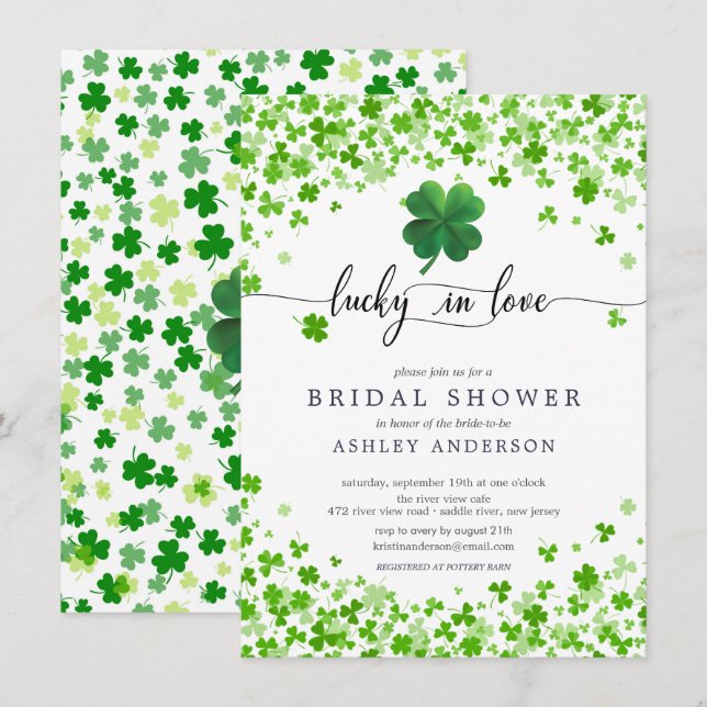 Invitation Lucky in Love 4 feuilles Fête des mariées de trèfl (Devant / Derrière)