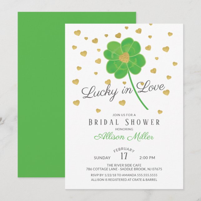Invitation Lucky in Love Clover Fête des mariées (Devant / Derrière)