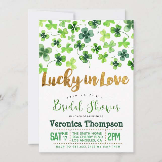 Invitation Lucky in Love Fête de Mariage Saint-Patrick (Devant)