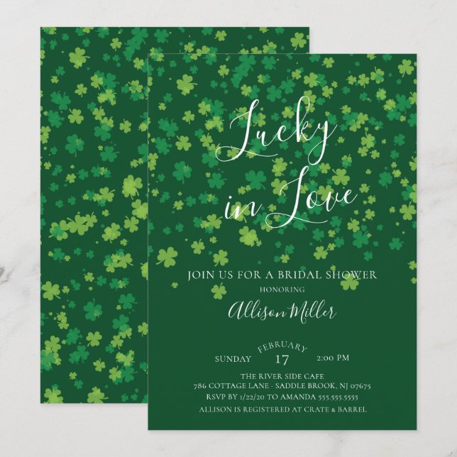 Invitation Lucky in Love Fête des mariées Shamrock (Devant / Derrière)