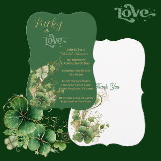 Invitation Lucky in Love Gold Shimmer Shamrock Fête des marié