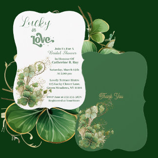 Invitation Lucky in Love Green Fête des mariées Shamrock doré