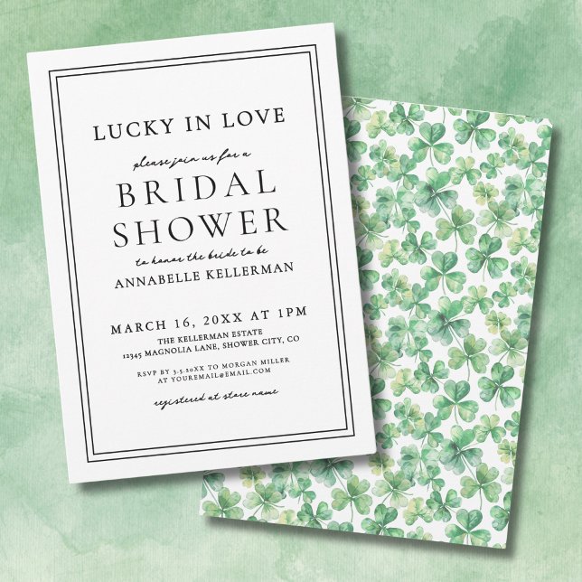 Invitation Lucky In Love Green Shamrock Fête des mariées de t (Lucky In Love Green Shamrock Clover Bridal Shower Invitation)