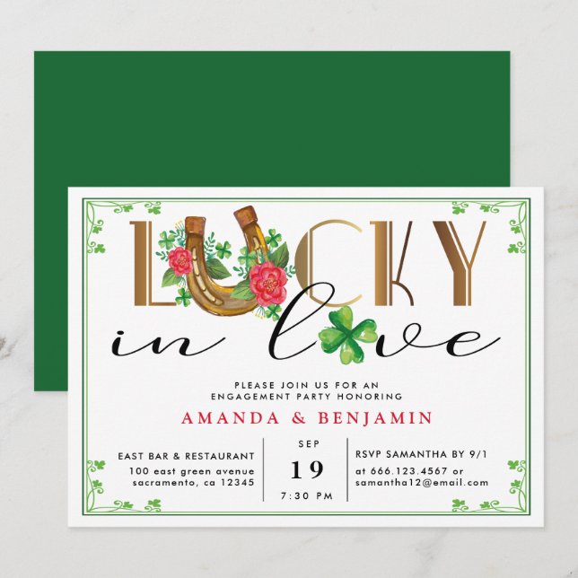 Invitation Lucky In Love Irish Engagement Party (Devant / Derrière)