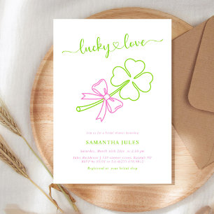 Invitation Lucky in Love Mariage Fête Rose Vert Trèfle