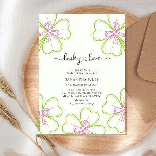 Invitation Lucky in Love Mariage Fête Rose Vert Trèfle