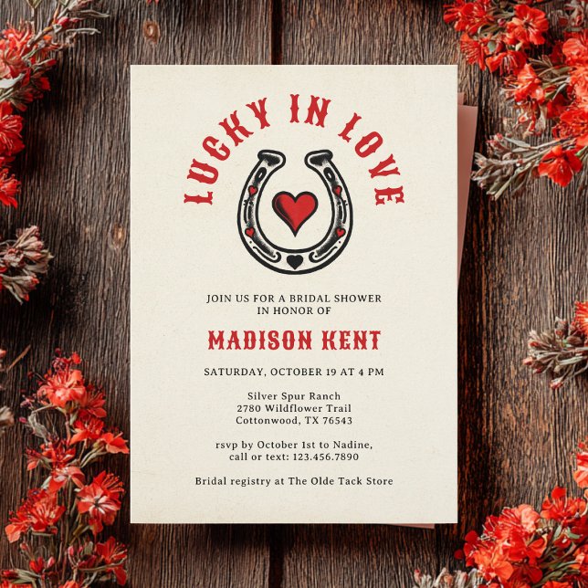 Invitation Lucky in Love Rétro Horseshoe Fête des mariées (Créateur téléchargé)