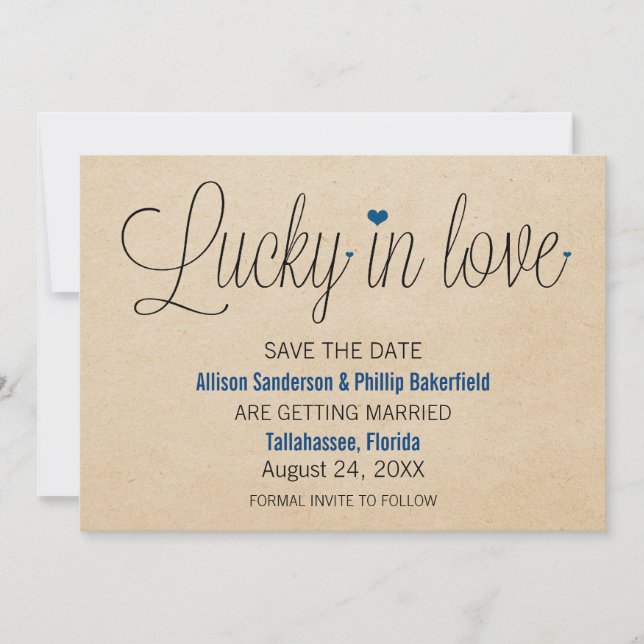 Invitation Lucky in Love Save the Date, Bleu (Devant)