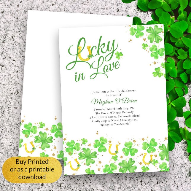 Invitation Lucky in Love Shamrock Elegant Fête des mariées (Lucky in Love Bridal Shower Invitation)