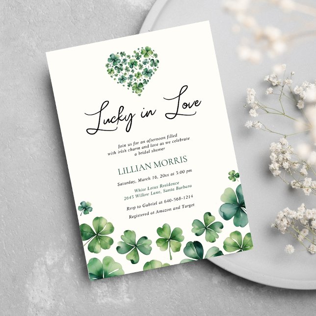 Invitation Lucky in Love Shamrock Fête des mariées de coeur (Créateur téléchargé)