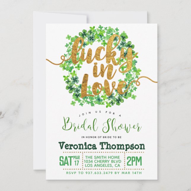 Invitation Lucky in Love St. Patrick's Day Fête des mariées (Devant)
