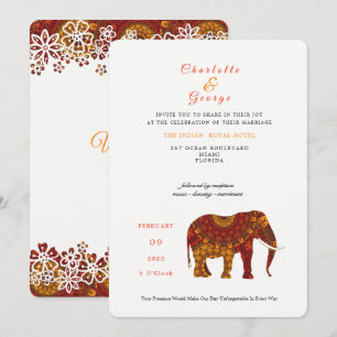 Invitation Lucky Indian Elephant Élégant mariage de dentelle 