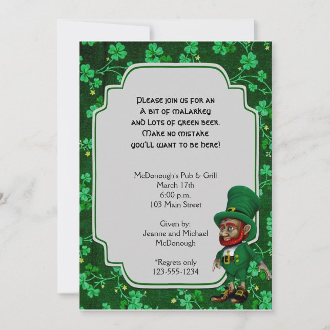 Invitation Lucky Leprechaun sur l'invitation du parti Shamroc (Devant)