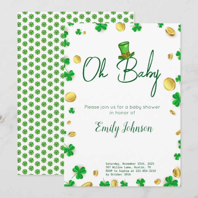 Invitation Lucky Little One - Baby shower de la fête de la Sa (Devant / Derrière)