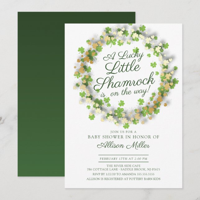 Invitation Lucky Little Shamrock Baby shower (Devant / Derrière)
