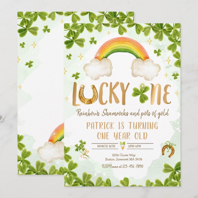 Invitation Lucky One Birthday St Patrick 1st Birthday Party (Devant / Derrière)