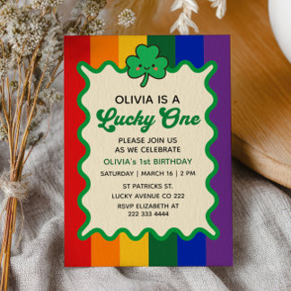 Invitation Lucky One Cute Shamrock St. Patrick's 1st Birthday