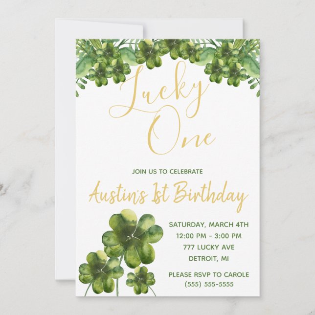 Invitation Lucky One, Four Leaf Clover Premier Anniversaire (Devant)