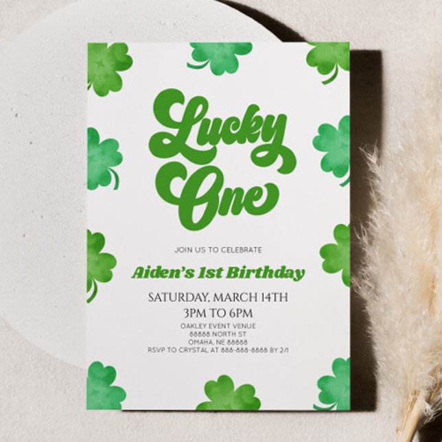 Invitation Lucky One Green Shamrock Clover 1er fête d'anniver (Créateur téléchargé)