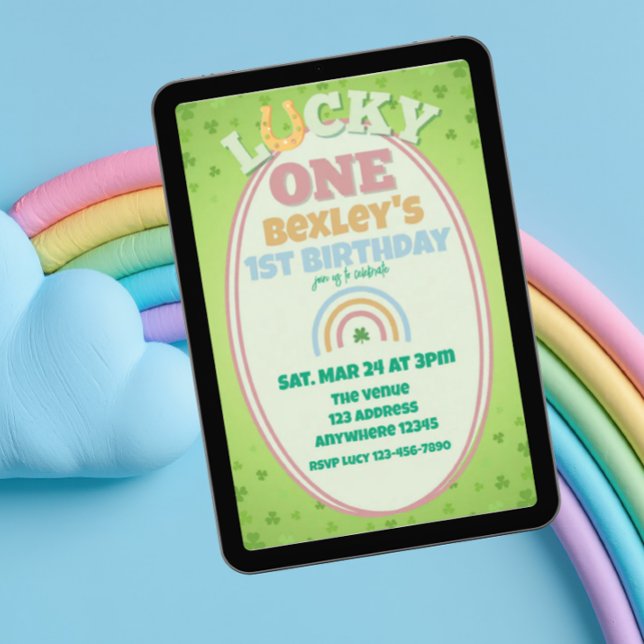 Invitation Lucky One Pink Shamrock Rainbow 1st Birthday (Créateur téléchargé)