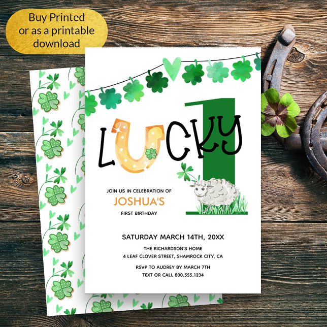 Invitation Lucky One premier anniversaire Shamrock et mouton (Lucky One First Birthday Spring Lamb Invitation)