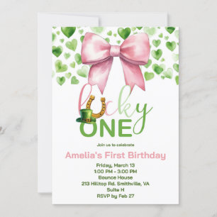 Invitation Lucky One rose et vert Premier anniversaire