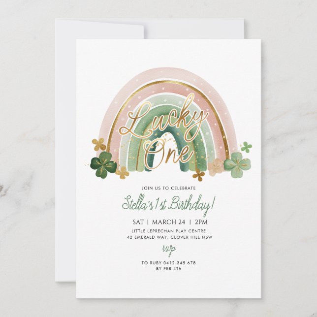 Invitation Lucky One! St Patrick's Day 1st Birthday Rainbow (Devant)