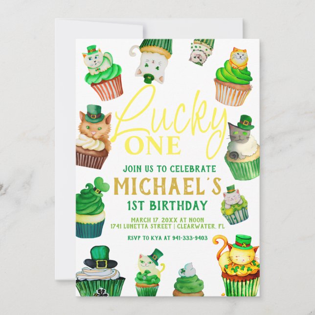 Invitation Lucky One | St. Patrick's Day Cupcake 1er annivers (Devant)