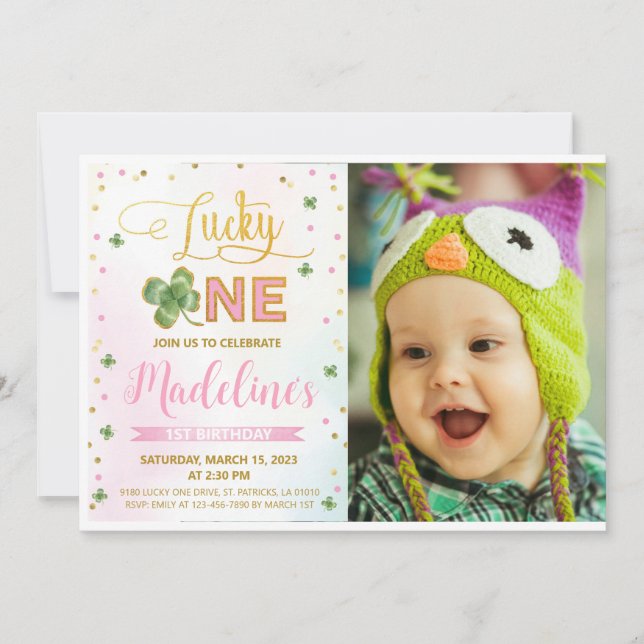 Invitation Lucky One St. Patrick's Day Fille 1er anniversaire (Devant)