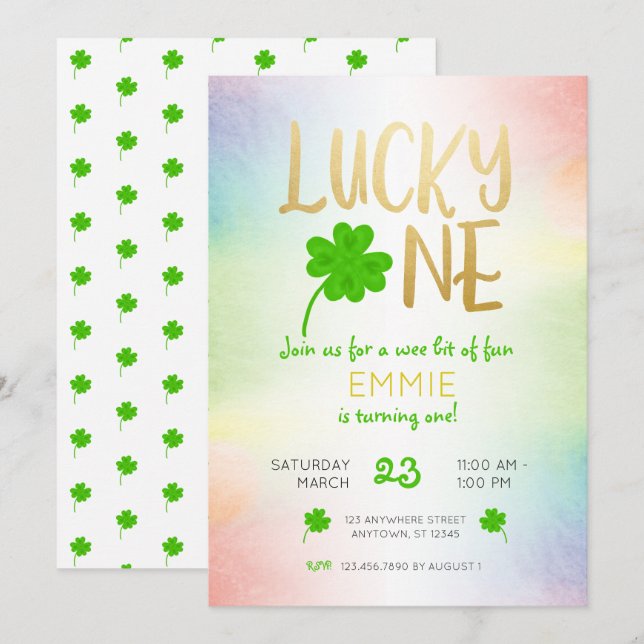 Invitation Lucky One St. Patricks Day Shamrock Anniversaire (Devant / Derrière)