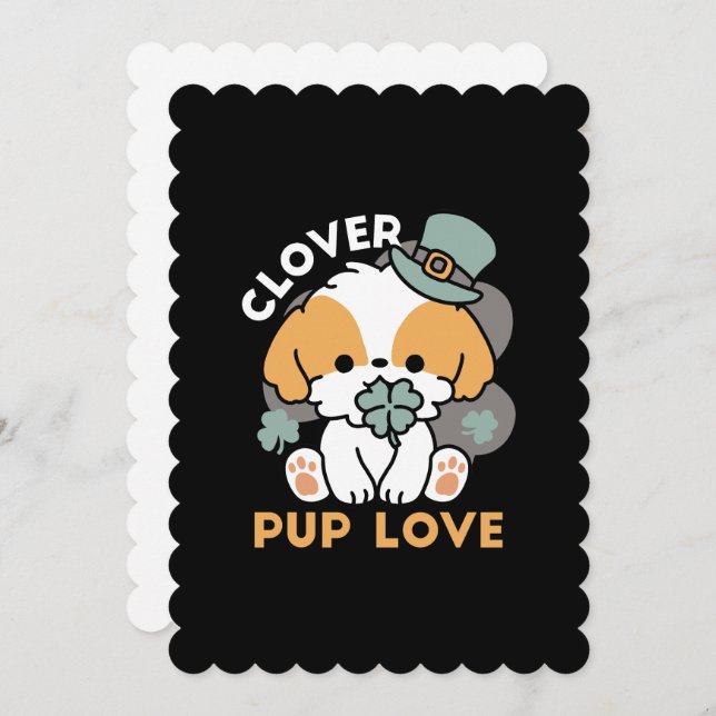 Invitation Lucky Pup with Clover - St. Patrick's Day Cadeau (Devant / Derrière)