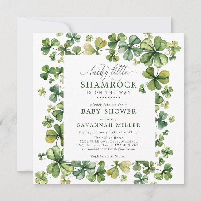 Invitation Lucky Shamrock Spring 4 Baby shower de trèfle feui (Devant)