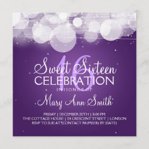 Invitation Lueur de partie de sweet sixteen et pourpre