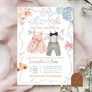 Invitation Lui ou elle Bébé Vêtements Révélation de genre