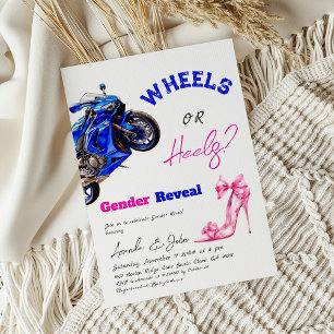 Invitation Lui ou elle Blue Rose Roues ou talons Révélation d