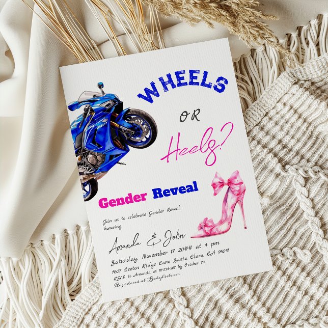 Invitation Lui ou elle Blue Rose Roues ou talons Révélation d (Créateur téléchargé)