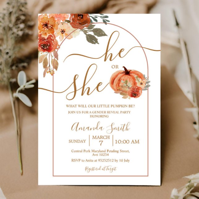 Invitation Lui ou Elle Boho Arch Citrouille Genre Reveilla (Créateur téléchargé)