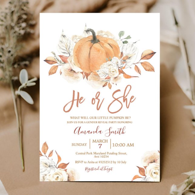 Invitation Lui ou Elle Boho Rustic Citrouille Genre Reveillez (Créateur téléchargé)