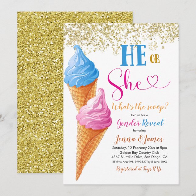 Invitation Lui ou elle Crème de glace Genre Reveillez Invitat (Devant / Derrière)