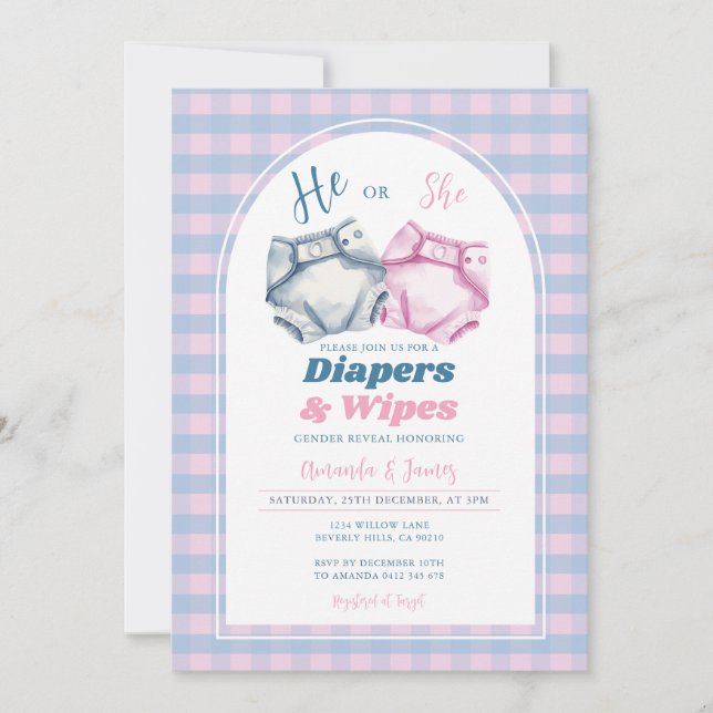 Invitation Lui ou elle Diapers et lave Genre En vichy (Devant)