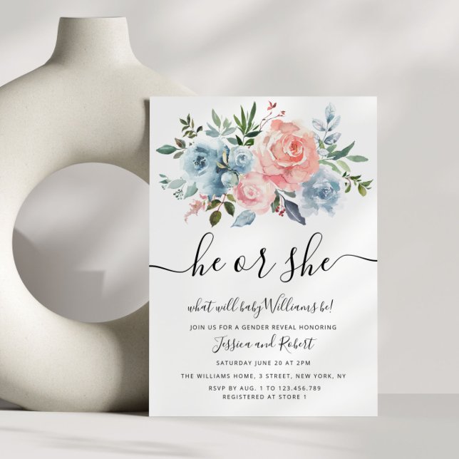 Invitation LUI ou ELLE | floral bébé genre révéler (Créateur téléchargé)
