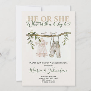 Invitation Lui ou elle Neutre Vêtements de bébé Boho Genre Ré