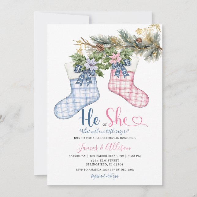 Invitation Lui ou Elle Père Noël Chaussettes Christmas Genre  (Devant)