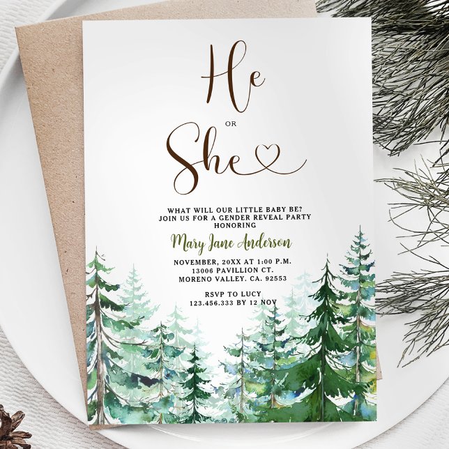 Invitation Lui ou elle Pine Trees Hivernal Sexe Révéler (Créateur téléchargé)