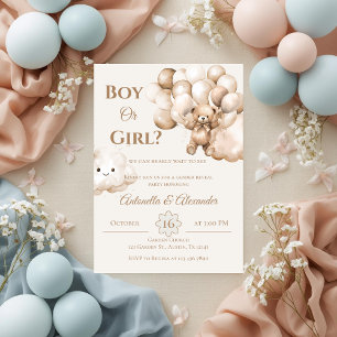Invitation Lui ou elle Teddy Bear avec des ballons Révélation