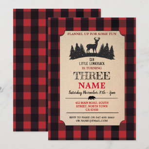 Invitation Lumberjack Anniversaire N'IMPORTE QUEL ÂGE Red Fla